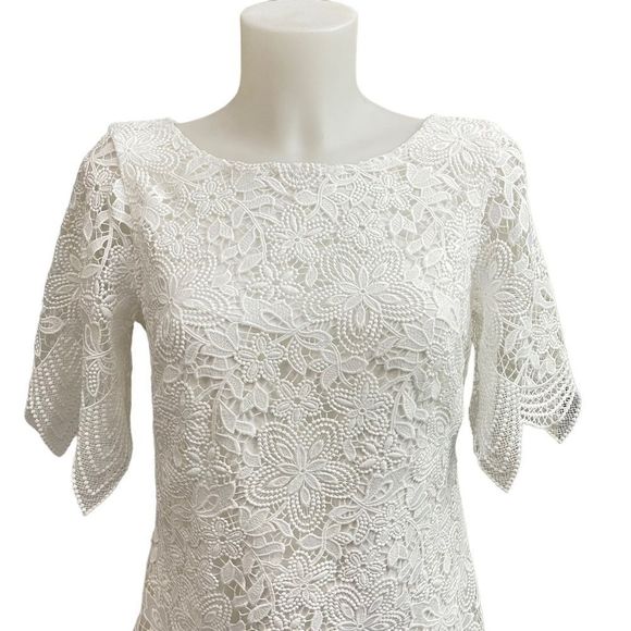 Anthropologie Charleston Lace Short Sleeve Mini White Sheath Dress size US 4 - Picture 3 of 10